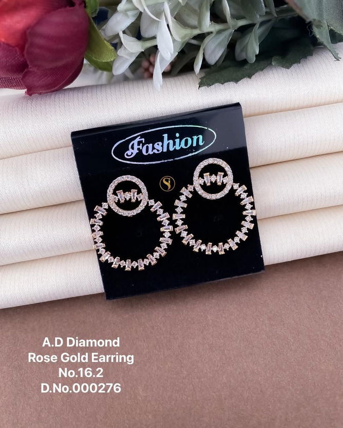 AD Diamond Rose Gold And Silver Fancy Earrings 2 Wholesalers In Delhi
